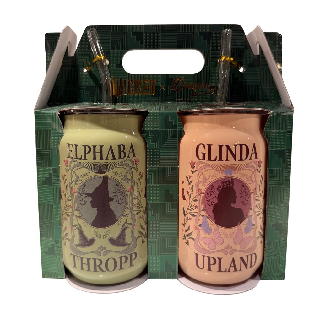 Wicked x Dragon Glassware NEW Elphaba &‎ Glinda 16 oz Drinking Glasses Set of 2
